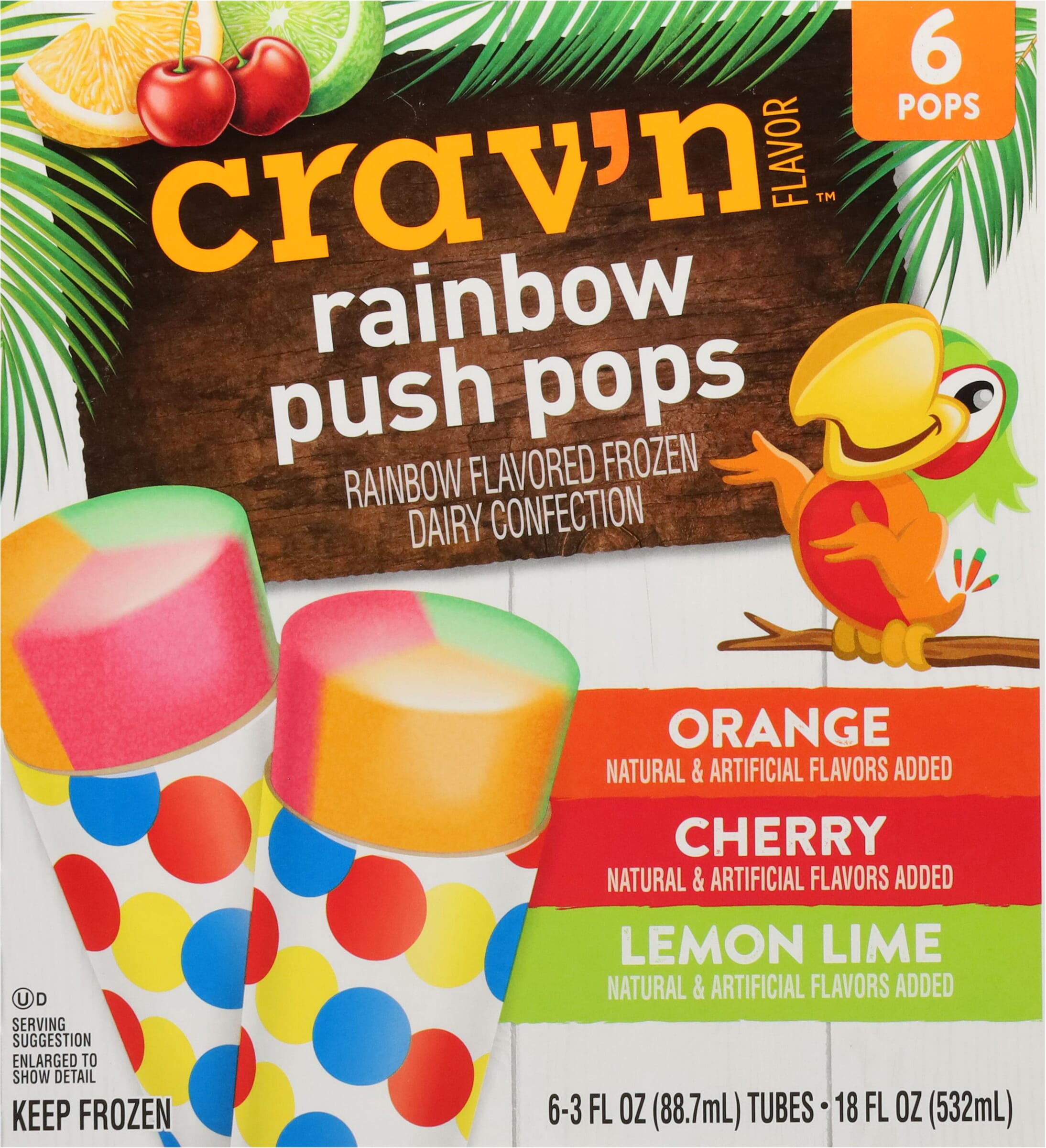 Crav'n Flavor Rainbow Push Pops Frozen Dairy Confection 6 ea