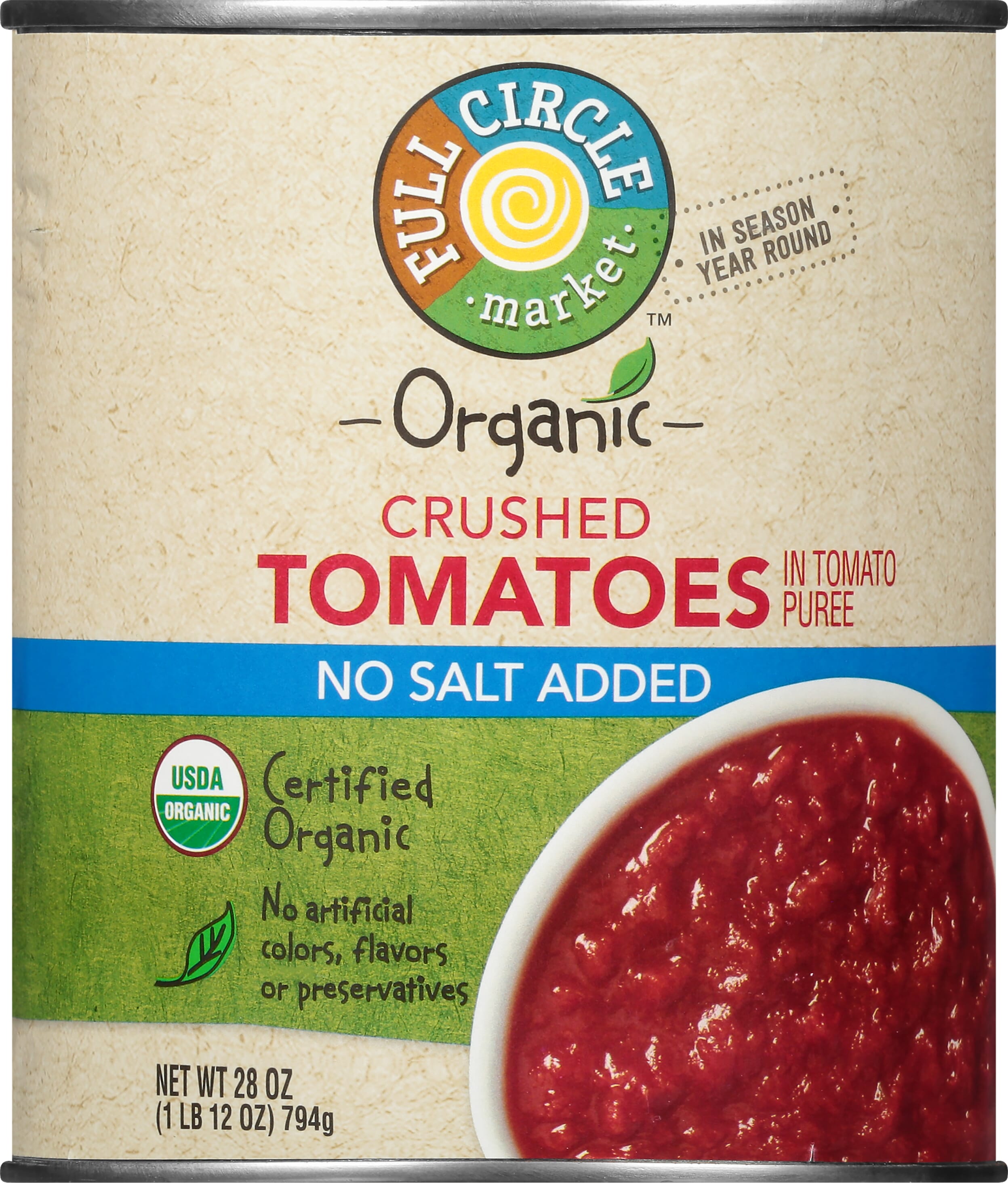 Full Circle Market Organic Crushed Tomatoes in Tomato Puree No Salt Added  28 oz – Full Circle Market