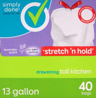 Simply Done Tall Kitchen Bags, Drawstring, Lavander Scent, 30 Gallon - 40 bags