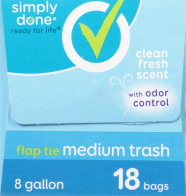 Simply Done Trash Bag, Flap Tie, Medium, Clean Fresh Scent, 8 Gallon