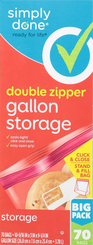 Simply Done Storage Bags, Double Zipper, Quart Size