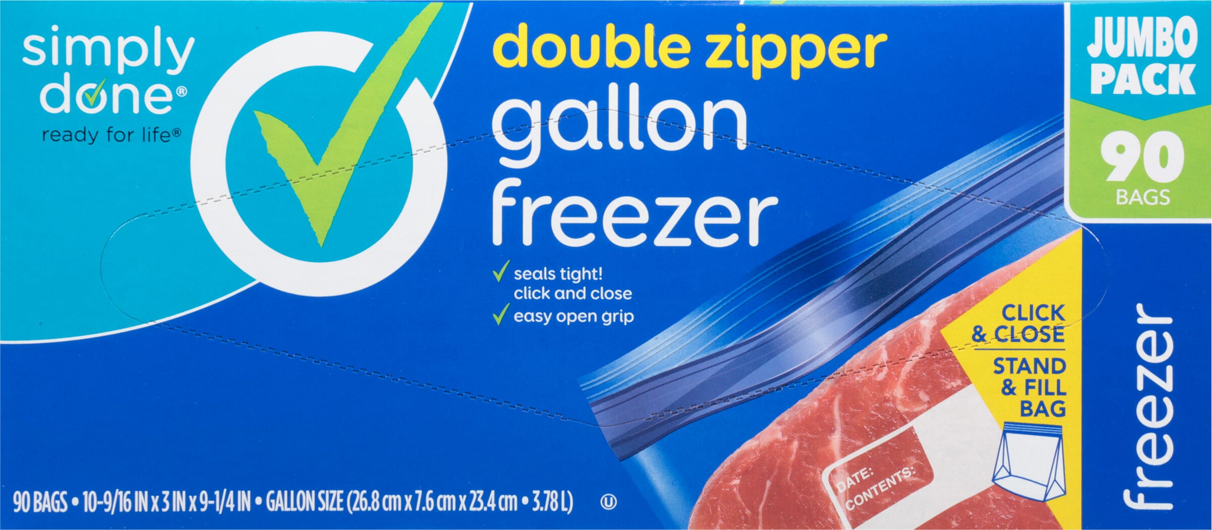 Simply Done Jumbo Pack Gallon Double Zipper Freezer Bags 90 ea