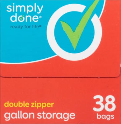 Simply Done Double Zipper Storage Bag 2 Gallon, Plastic Bags