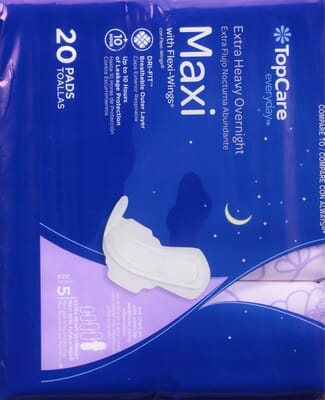TopCare Everyday Size 5 Extra Heavy Overnight With Flexi-Wings Maxi Pads 20  ea – TopCare