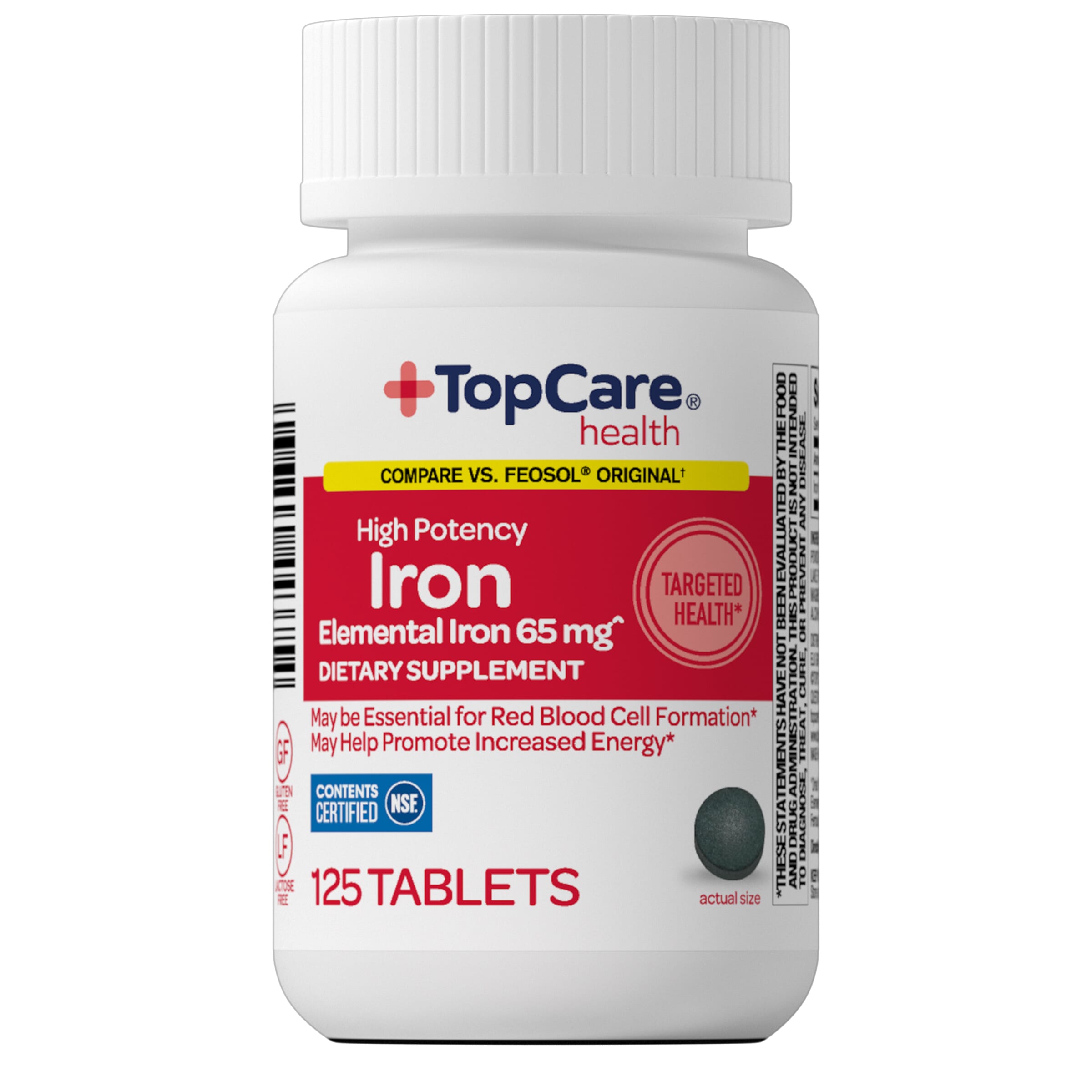 TopCare Health High Potency 65 mg Iron 125 Tablets - TopCare