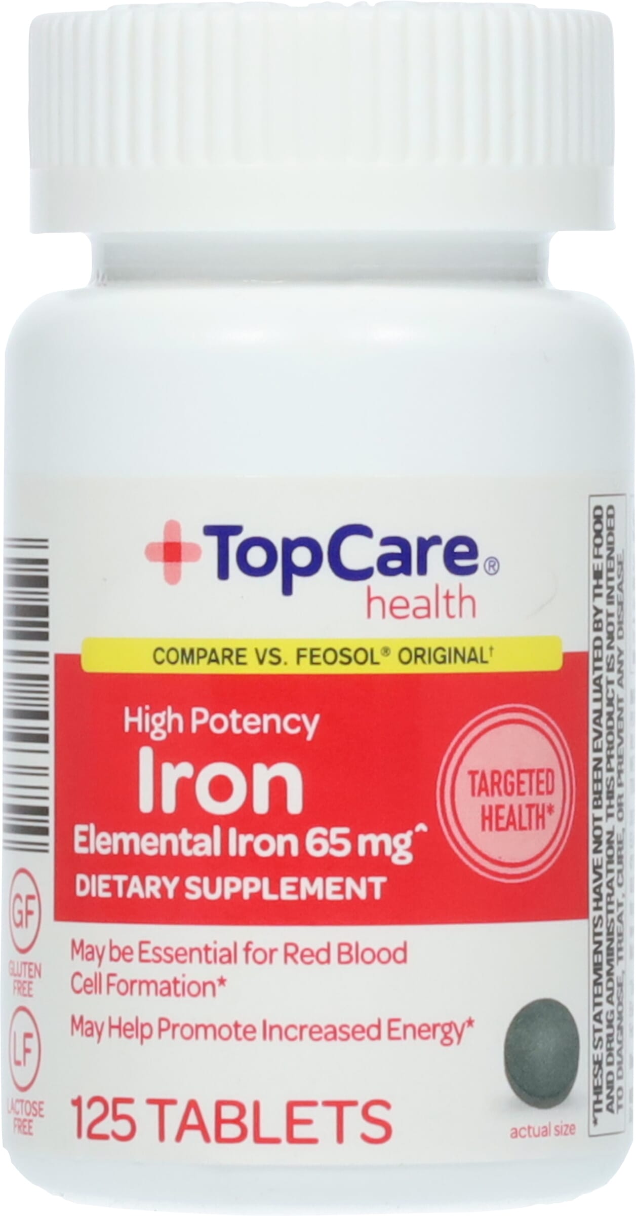 TopCare Health 65 mg High Potency Iron 125 Tablets TopCare