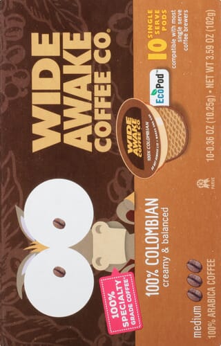Wide Awake Coffee Co. Single Serve Pods Medium 100% Colombian Coffee 10 Ea